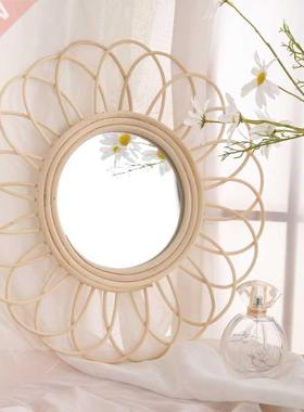 B0KB Rattan Dressing Mirror Innovative Art Decor Makeup