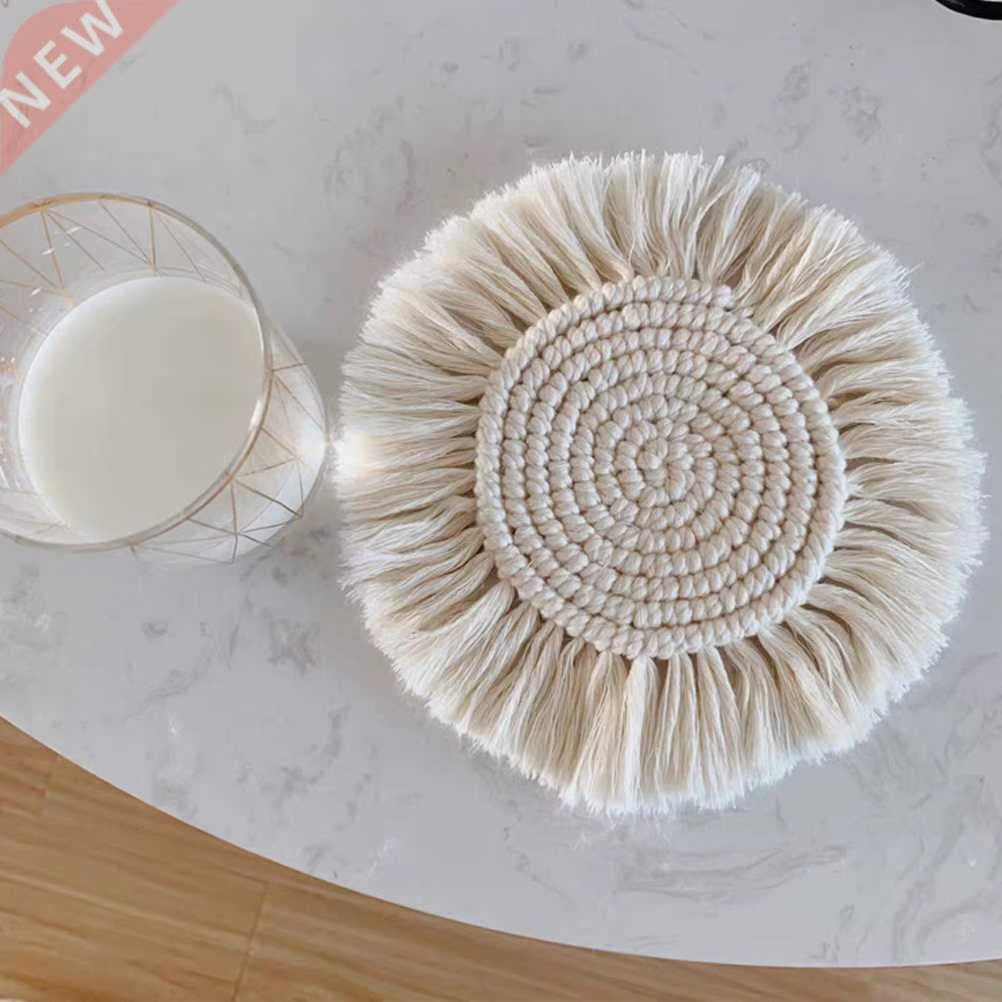 6pcs 18*11cm Round Cotton Coasters Linen Mats Insulation Cof