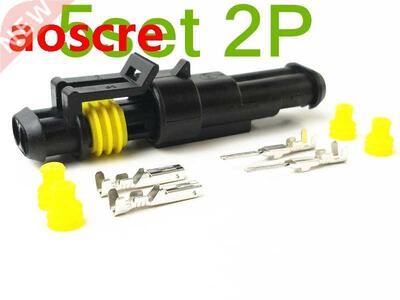5 Set 2 Pin Female Male Way AMP Super Seal Waterproof Electr