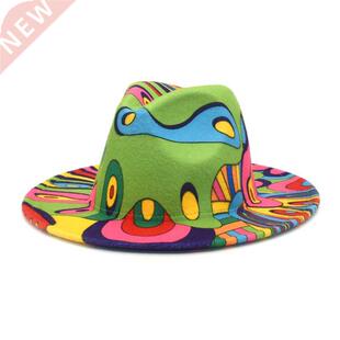 Wide brim woolen hat new clown graffiti fedora hat men and w