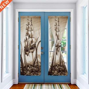 Sea Octopus Sailing Retro Door Curtains Decor Home Bedroom