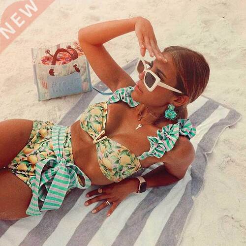Two-Pieces Women Floral 2021 Push-Up Padded Bra Ruffles Band