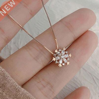 Women Girls Popular Snowflake Shining Crystal Necklace Rhine