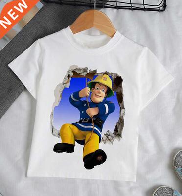 New Children Cartoon Fireman Sam Printed Funny T Shirt Kids