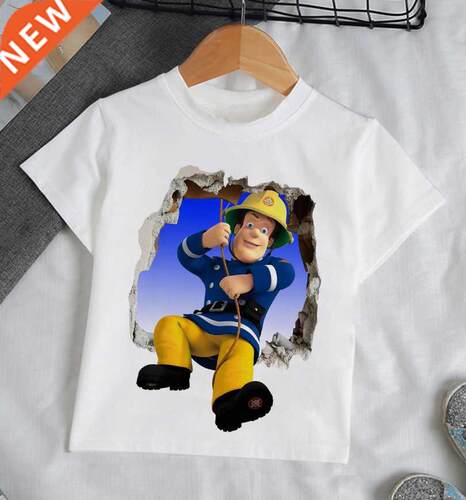 New Children Cartoon Fireman Sam Printed Funny T Shirt Kids