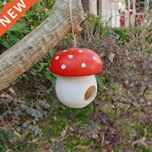 Bird Feeders Red Mushroom Figurine Bird Feeders Resin