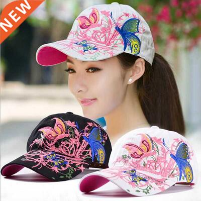 Women Butterflies Flower Embroidery Caps Women Girl Sun Hats