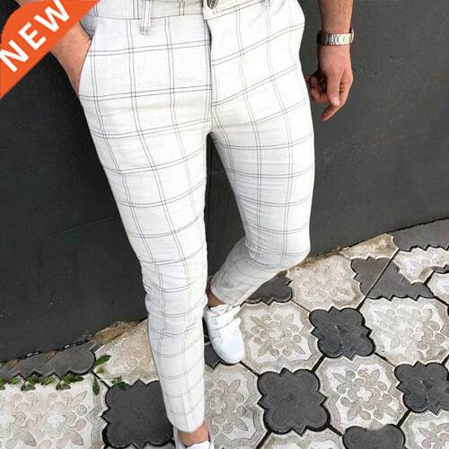 Vntage Plad Prnt Slm Pencl Pants For Men Casual Long Tr