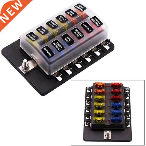 12 Way Blade Fuse Box Holder with LED Wning Light Kit for
