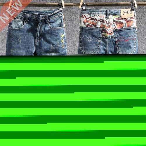 Fashion Setwear Men Jeans Elastic Slim Fit Embroidery Patchw