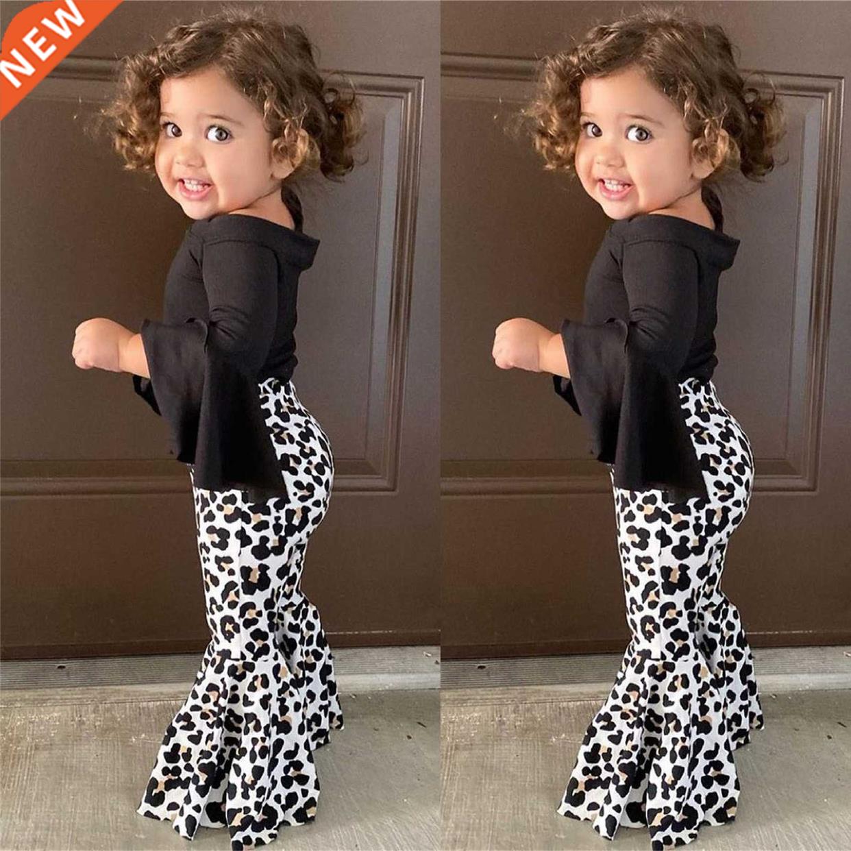 Baby Girl Clothes Set T-shirt ops+ Leopard Print Bell-bottom