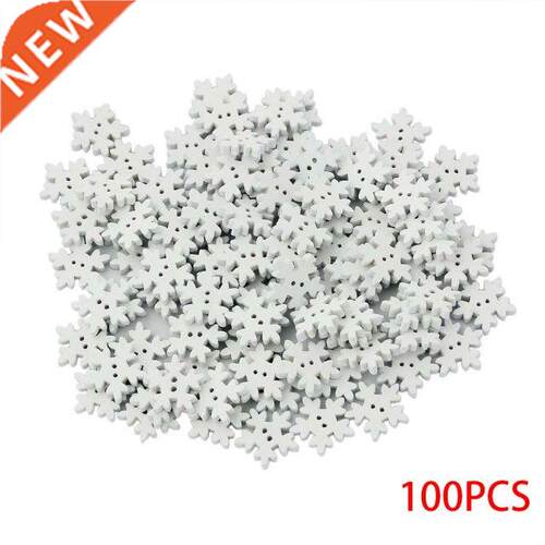 100pcs 18mm Shape Wooden White Snowflakes Christmas Ornament
