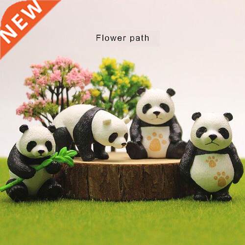 PVC 4 Pcs Landscape Miniature Set Black White Panda