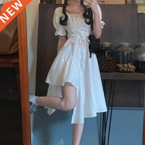 HOUZHOU Women's White Dress Autumn Elegant Vintage Kawaii Pu