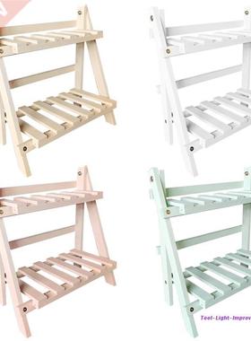 2 Tier Wood Storage Shelf Desktop Wooden Rack Plant Pot Flow