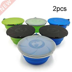 2pcs Silicone Pet Collapsible Folding Bowl with Lid