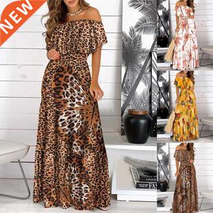 2021 New Fashion Leopard Robe Print Long Dress Ruffle Maxi S