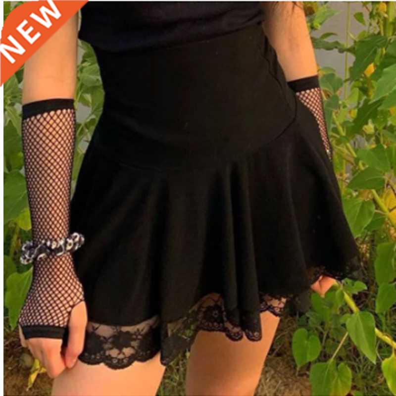 Kayotuas Women A-Line Skirt Gothic Black Lace Edge High Wais