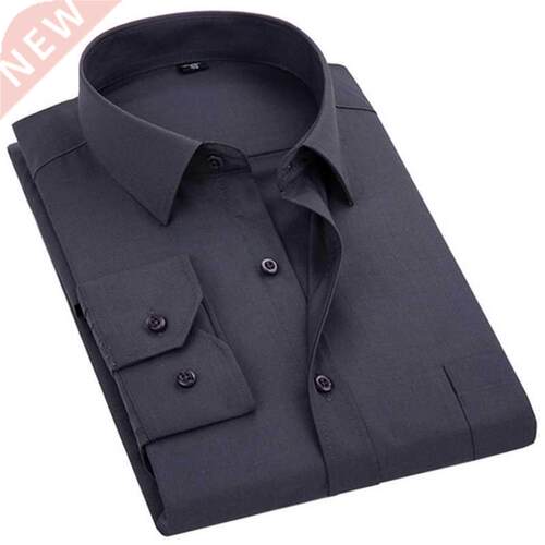2022 New Men's Dress Shirt Solid Color Plus Size 8XL Black W