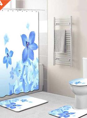 Bathroom Floor Mat Combination Four Piece Floral Print Bath