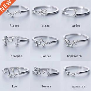 12 Constellation Rings For Women Cubic Zircon Adjustable Zod