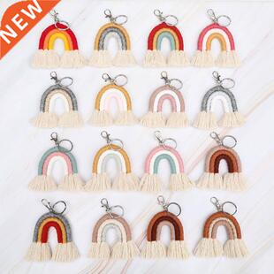 Weaving Rainbow Keychains for Women Tassel Macrame Keyrings