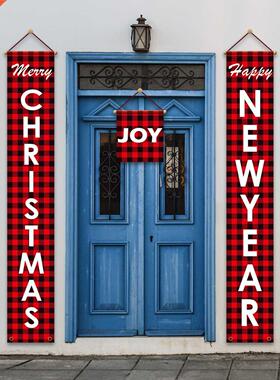 Christmas Banners 3Pcs Red Buffalo Check Plaid New Year