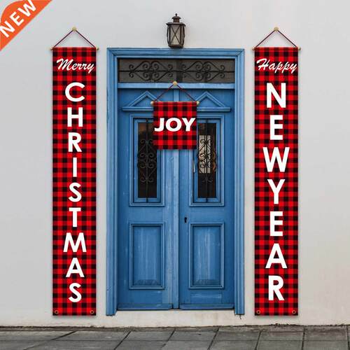 Christmas Banners 3Pcs Red Buffalo Check Plaid New Year