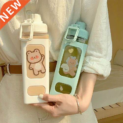 500ml Portable Bear Water Bottle With Straw Outdoor Sport