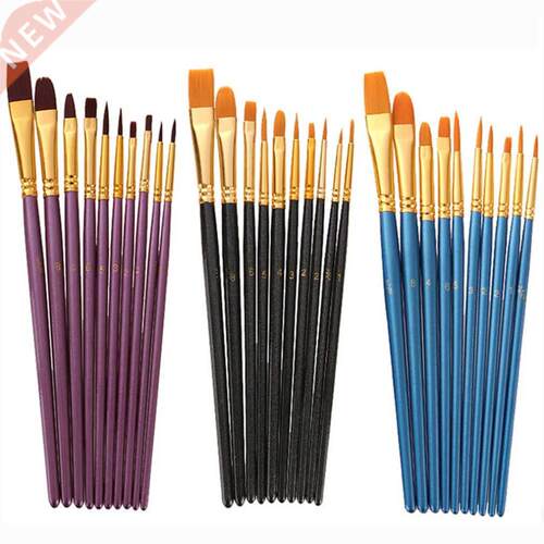 Artist Paint Brush Set 10Pcs High Quality Nylon Hair Wood Bl