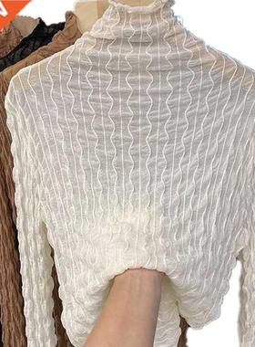 Women Lace Mesh High Clar Bottom T-shirts Female Long Slee