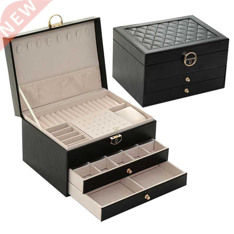 Three Layers New Retro High Quality Pu Jewelry Box With Neck