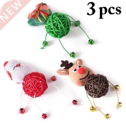 3pcs Christmas Cat Bell Toys Elk Plush Rattan Fashion