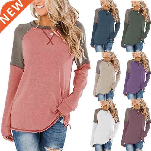 Ms long sleeve splicing round collar leisure shirt blouses