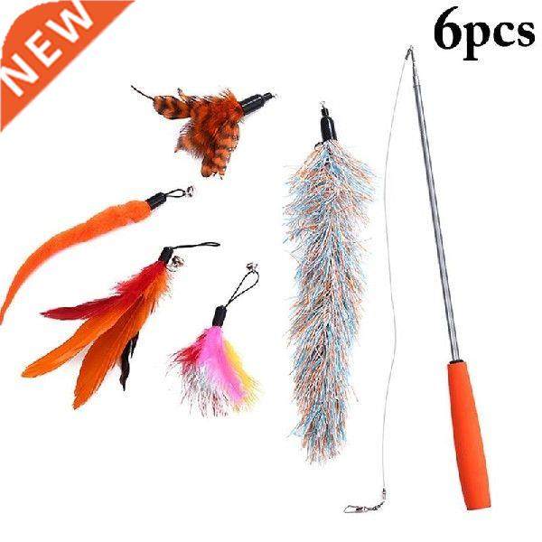 Legendog Fake Feather Decor Cat Teaser Toys Extendable