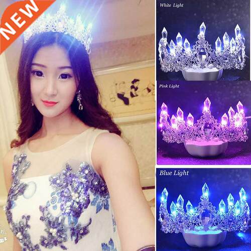 Shining Crystal Rhinestone Tiaras for Bride Women LED light