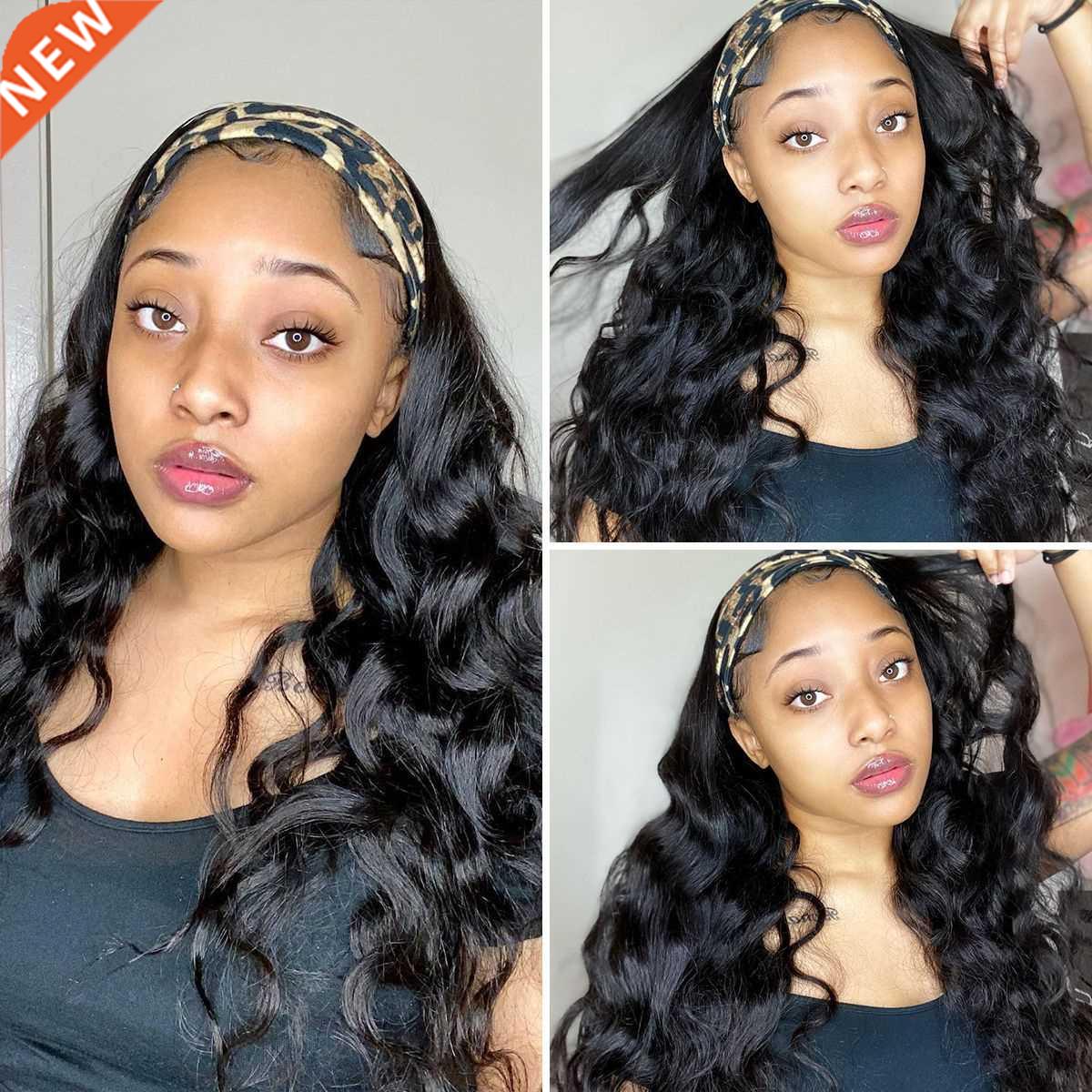 QINGSI Headband Wig Human Hair Glueless Headband Wigs for Bl