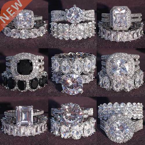 Green Pink Luxury Silver Color Oval Princess Cut Wedding Rin