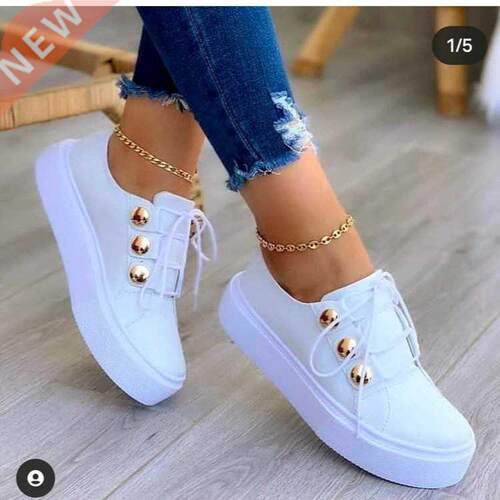 White Shoes Women Fashion Round Toe Platform Shoes Size Ca