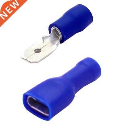 100x Blue Fully Insulated Spade Electrical Crimp Connectors