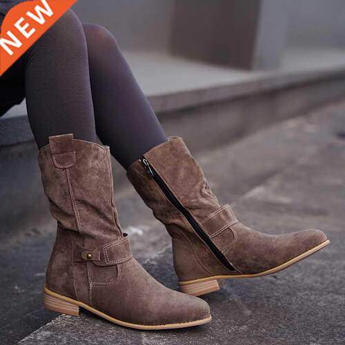 Winter Warm Women Boots Zipper Suede Boots Buckle Vintage La