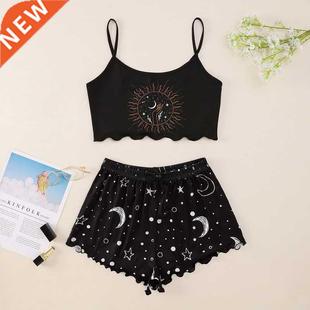 Pijamas Femini4 Patterns 2 Pieces Pajamas for Women Summ