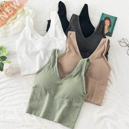 Women Sports Crop Tops Seamless Underwear Removable Padded C