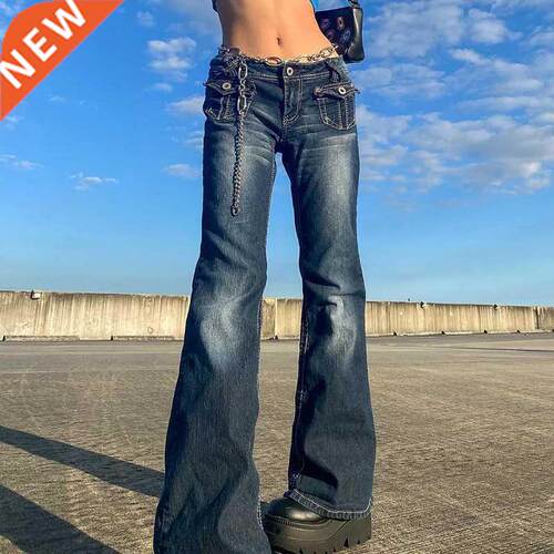 Low Waist Denim Jeans women Vintage Cute Chic Straig Pants