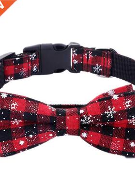 Cotton Red Dog Collar with Bow Tie Snowflake Design Holiday