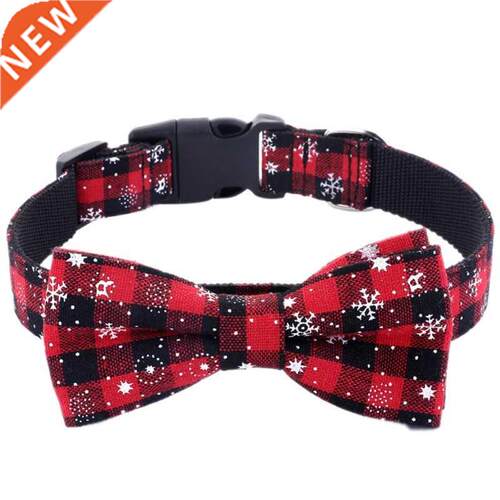 Cotton Red Dog Collar with Bow Tie Snowflake Design Holiday