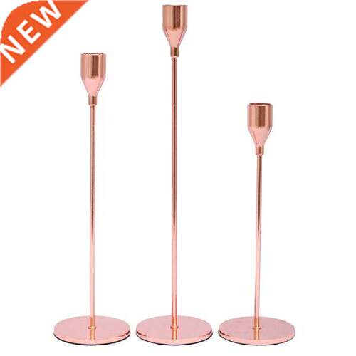 3pcs/Set Rose Gold Candle Holder, Retro Iron Candlestick