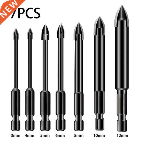 7Pcs Cross Hex Tile Drill Bits Set Glass Ceramic Concrete Ho