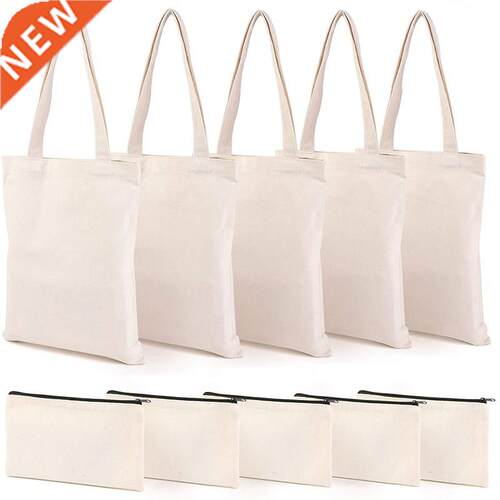 Canvas Pencil Pouch Tote Bags Set,DIY Craft Blank Makeup Ba