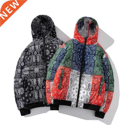 2022 New Winter Jacket Men Bandana Print Patchwork Cotton Pa